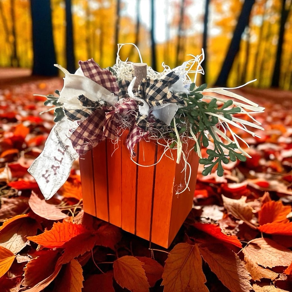 Festive Orange Wooden Pumpkin Decor